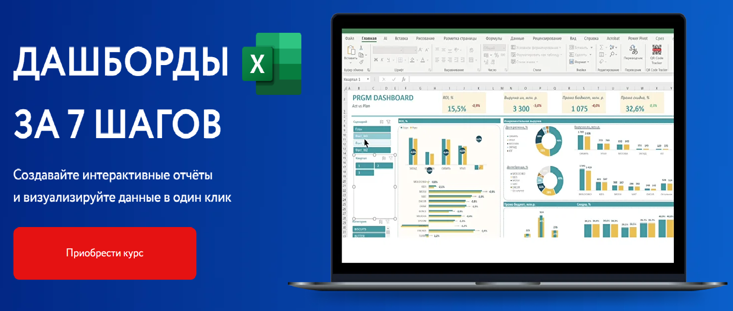 Онлайн курс Дашборды в Excel от PROFUPGRADE